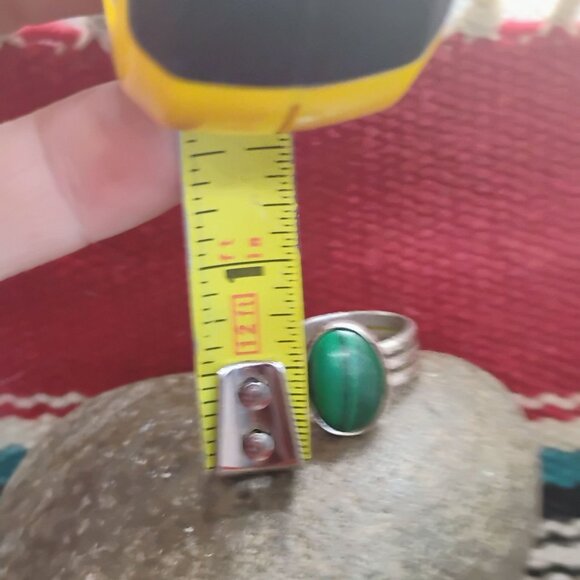 Vintage Native Made Malachite Ring Wide Sterling Silver Band Size 6 - Picture 3 of 7